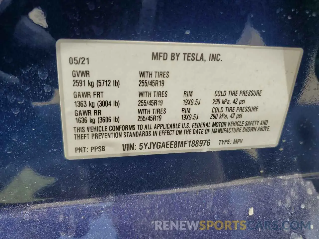 14 Photograph of a damaged car 5YJYGAEE8MF188976 TESLA MODEL Y 2021