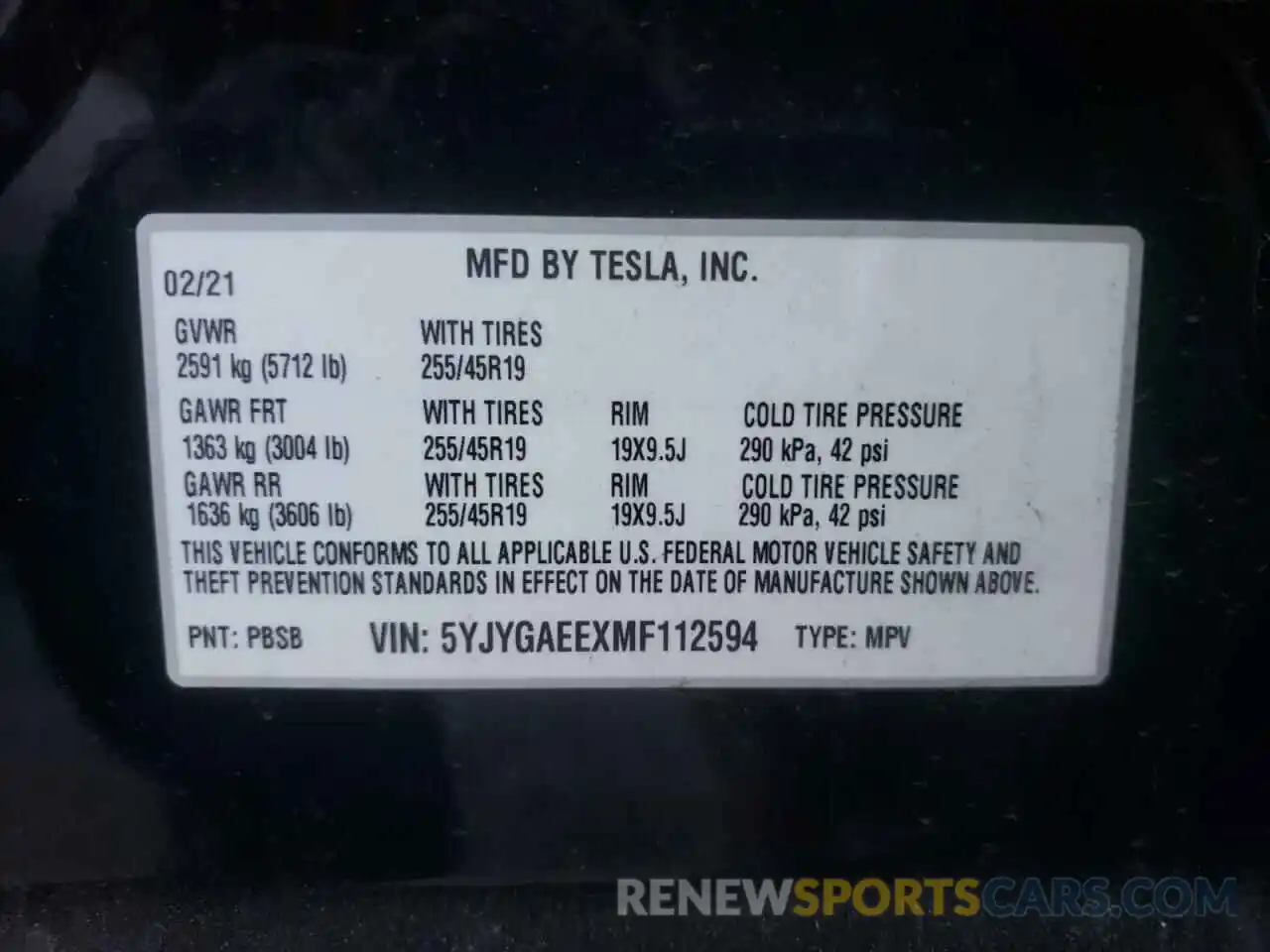 10 Photograph of a damaged car 5YJYGAEEXMF112594 TESLA MODEL Y 2021