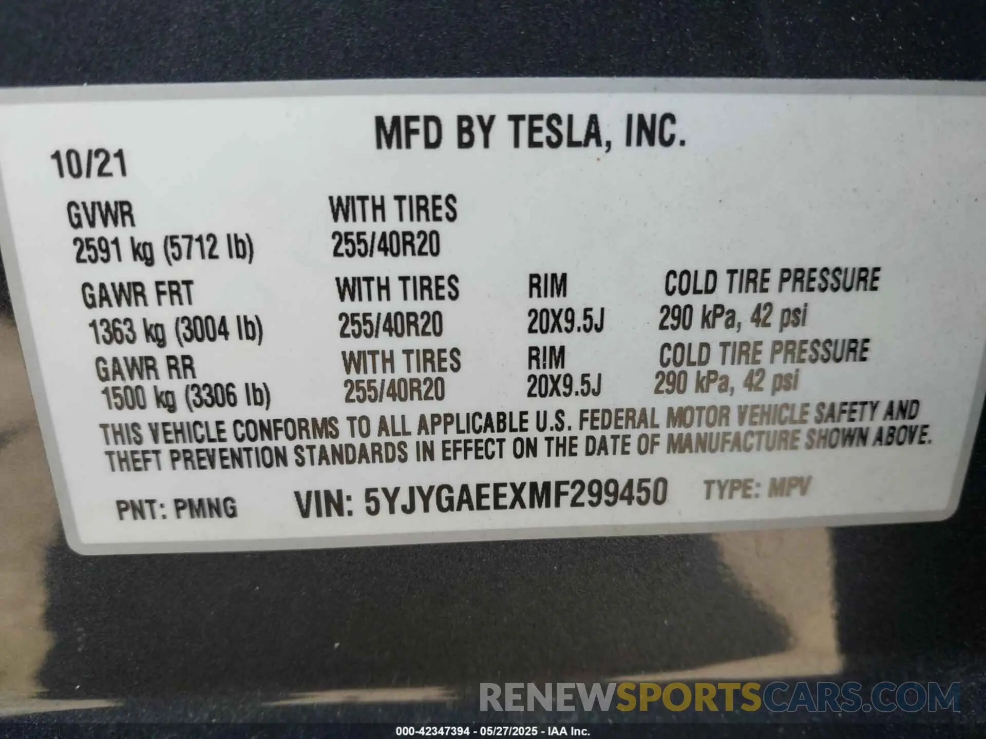 9 Photograph of a damaged car 5YJYGAEEXMF299450 TESLA MODEL Y 2021