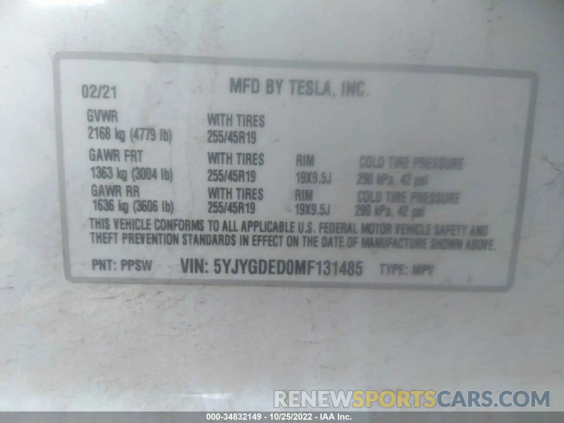 9 Photograph of a damaged car 5YJYGDED0MF131485 TESLA MODEL Y 2021