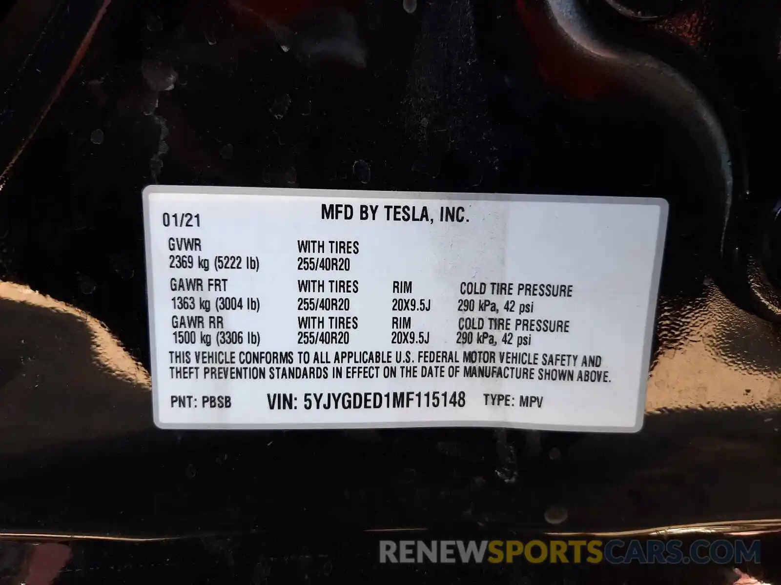 10 Photograph of a damaged car 5YJYGDED1MF115148 TESLA MODEL Y 2021