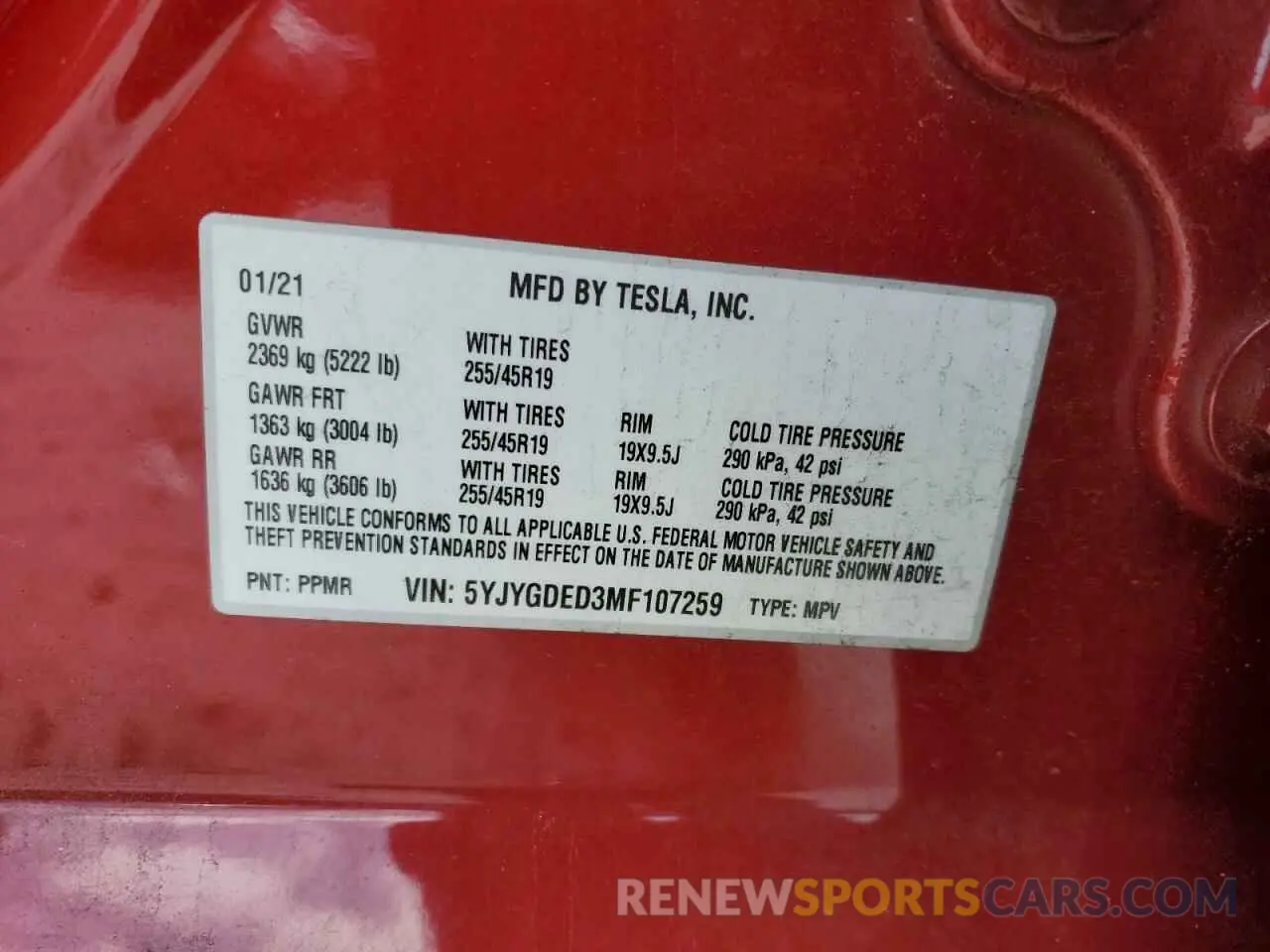 15 Photograph of a damaged car 5YJYGDED3MF107259 TESLA MODEL Y 2021