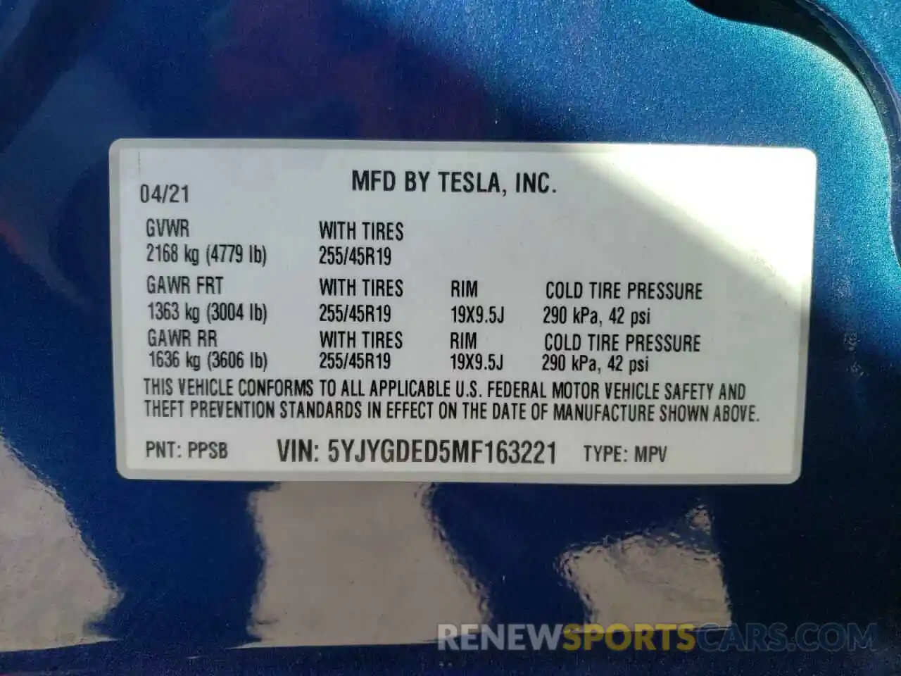 10 Photograph of a damaged car 5YJYGDED5MF163221 TESLA MODEL Y 2021