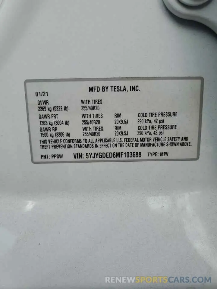 12 Photograph of a damaged car 5YJYGDED6MF103688 TESLA MODEL Y 2021