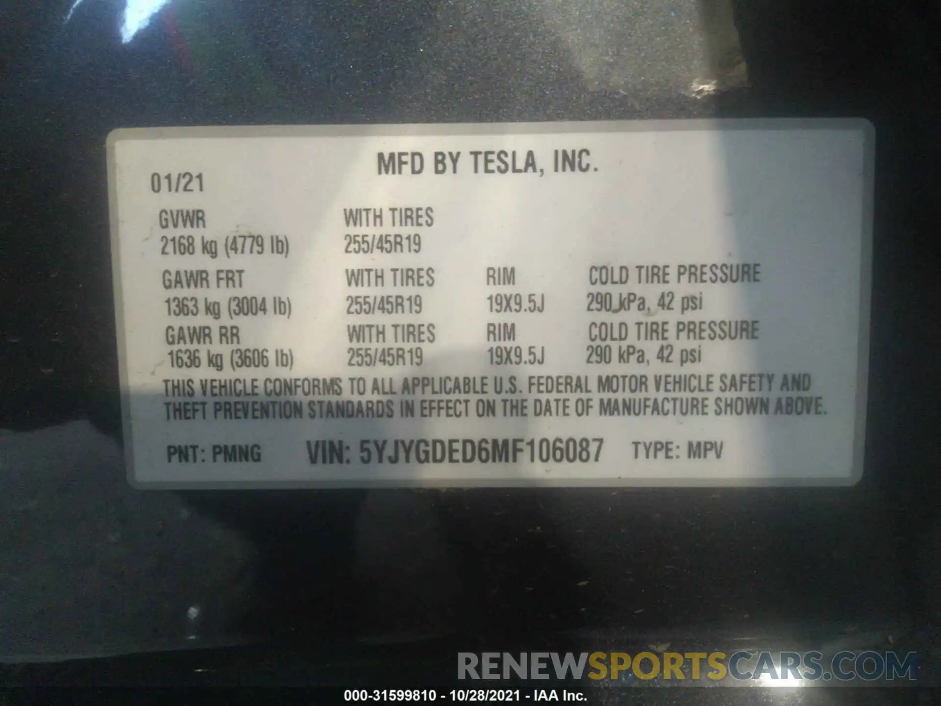 9 Photograph of a damaged car 5YJYGDED6MF106087 TESLA MODEL Y 2021