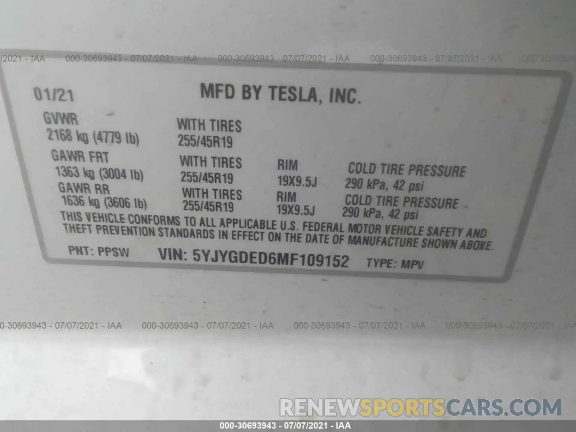 9 Photograph of a damaged car 5YJYGDED6MF109152 TESLA MODEL Y 2021