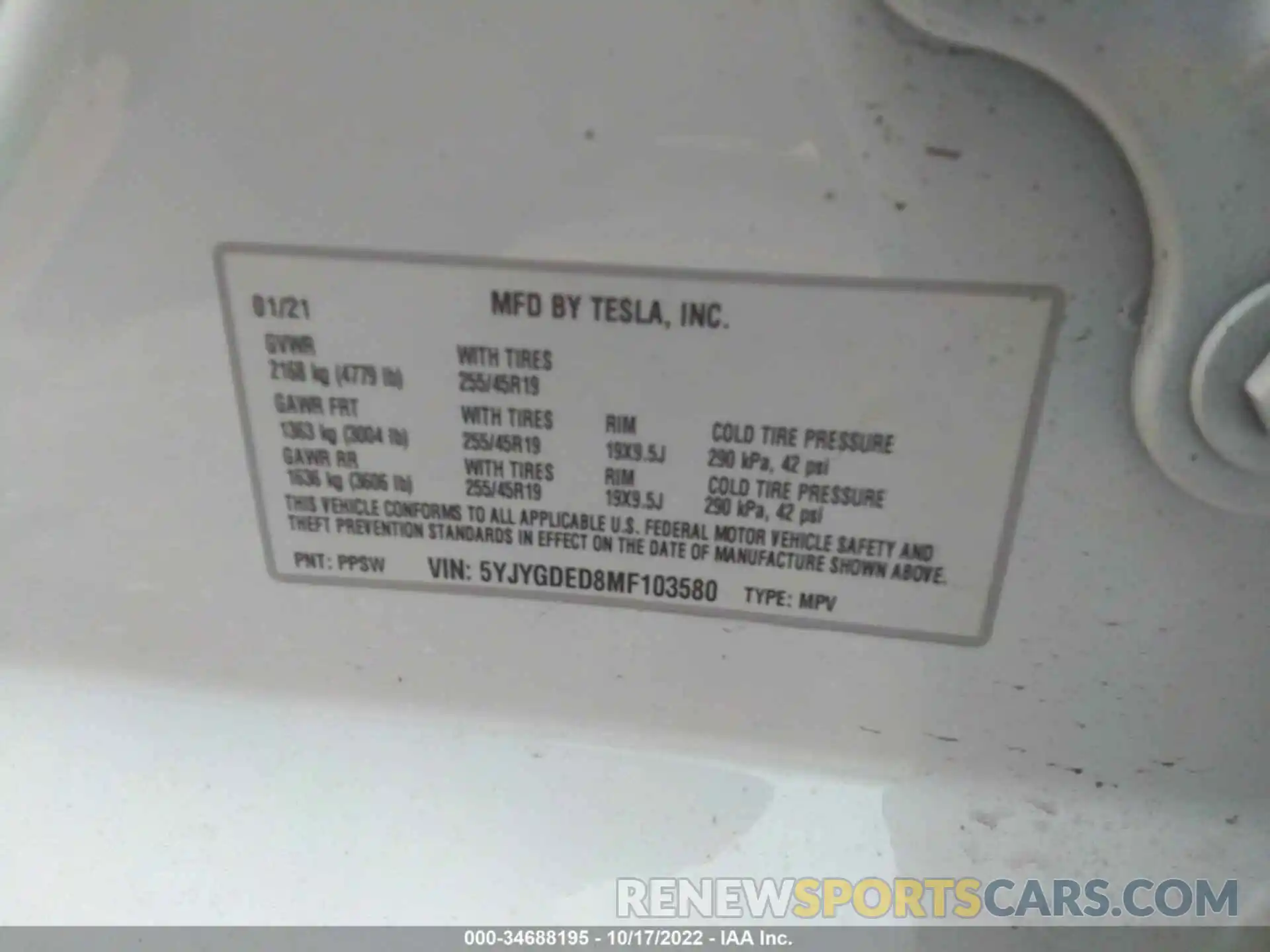 9 Photograph of a damaged car 5YJYGDED8MF103580 TESLA MODEL Y 2021