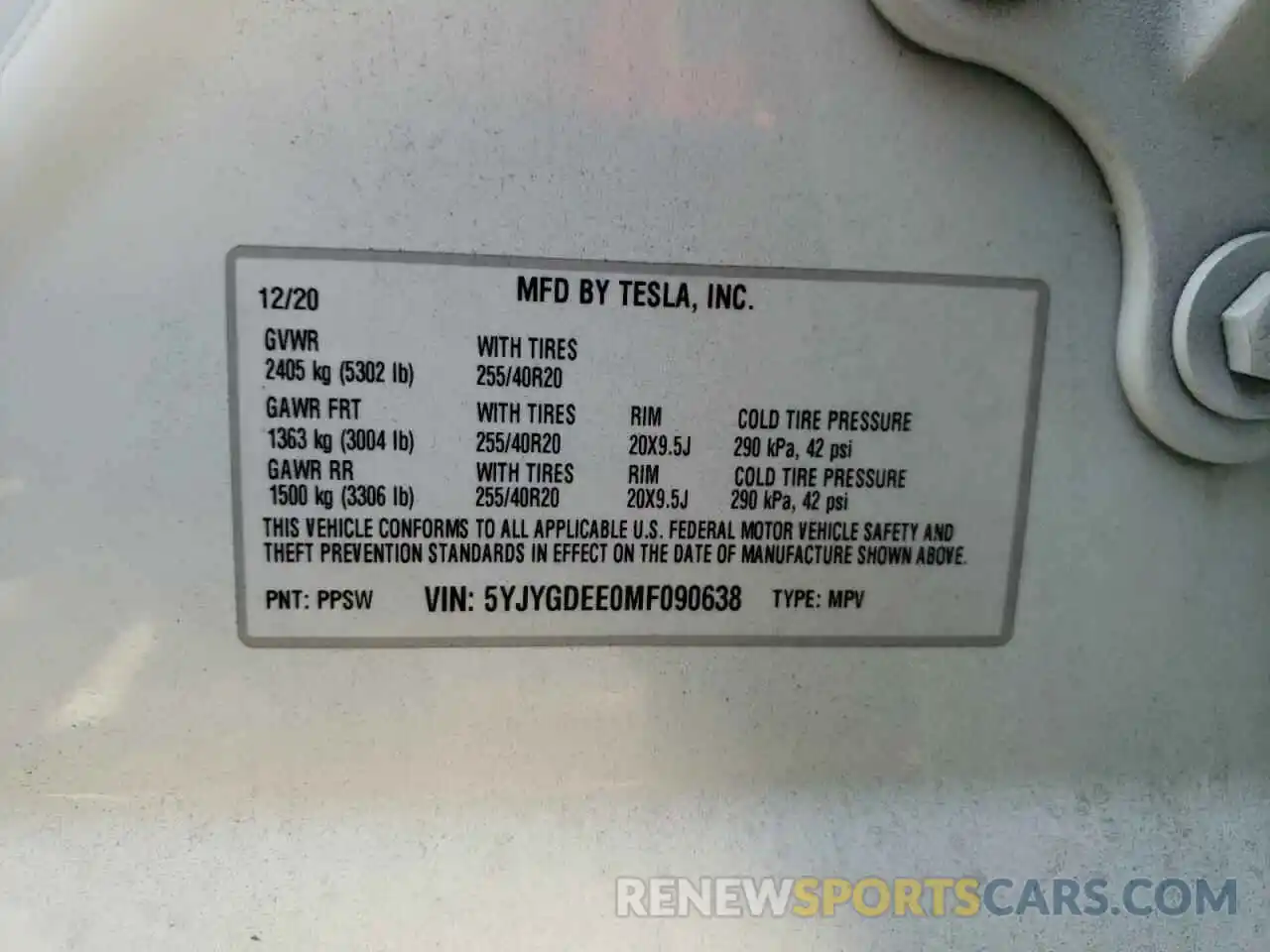 10 Photograph of a damaged car 5YJYGDEE0MF090638 TESLA MODEL Y 2021