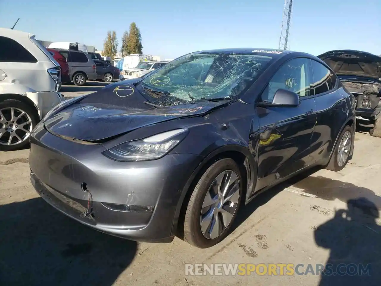 2 Photograph of a damaged car 5YJYGDEE0MF093488 TESLA MODEL Y 2021