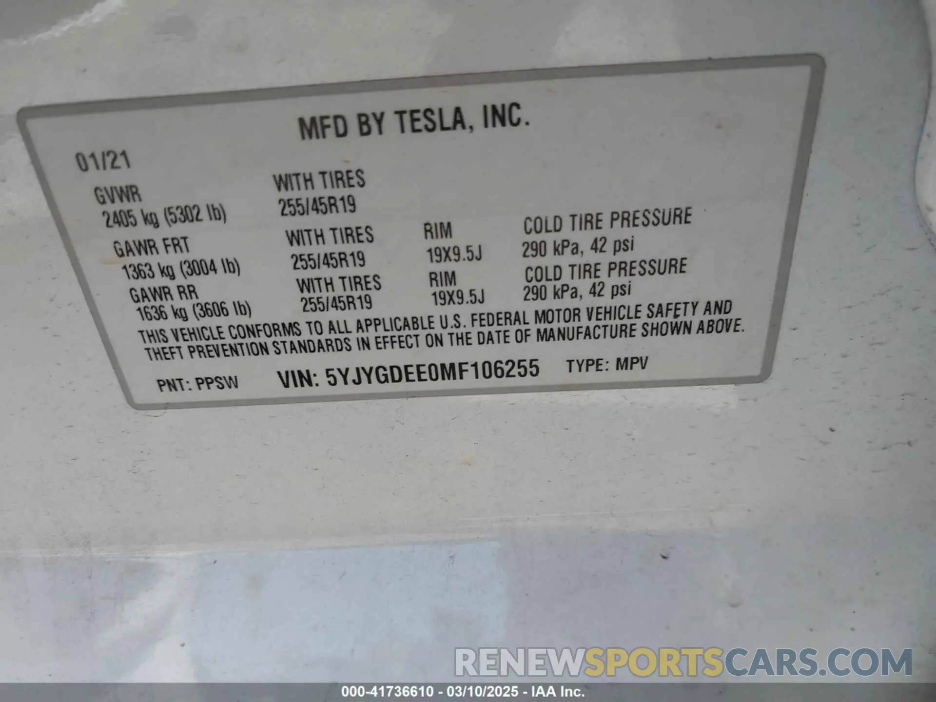 9 Photograph of a damaged car 5YJYGDEE0MF106255 TESLA MODEL Y 2021