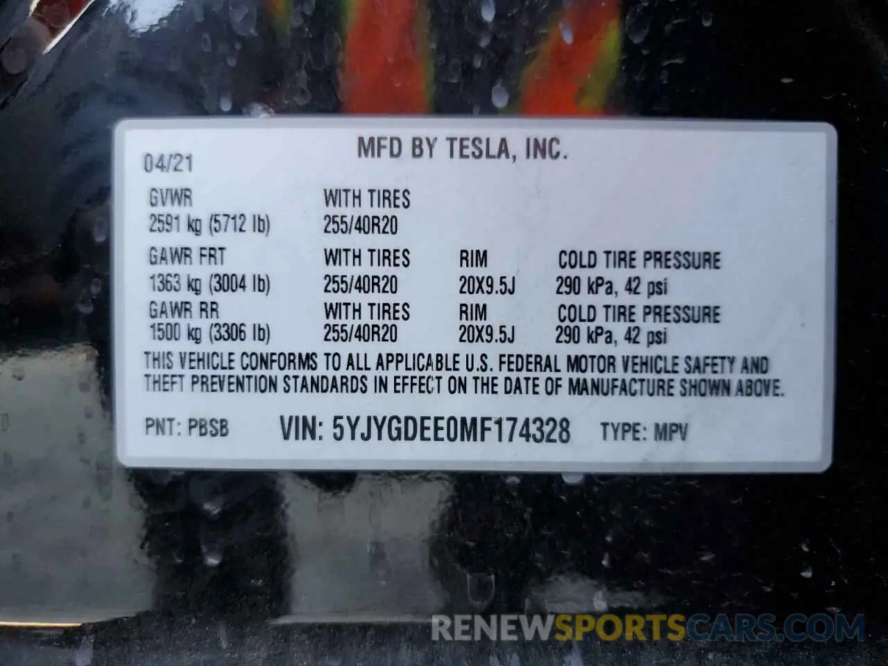 14 Photograph of a damaged car 5YJYGDEE0MF174328 TESLA MODEL Y 2021