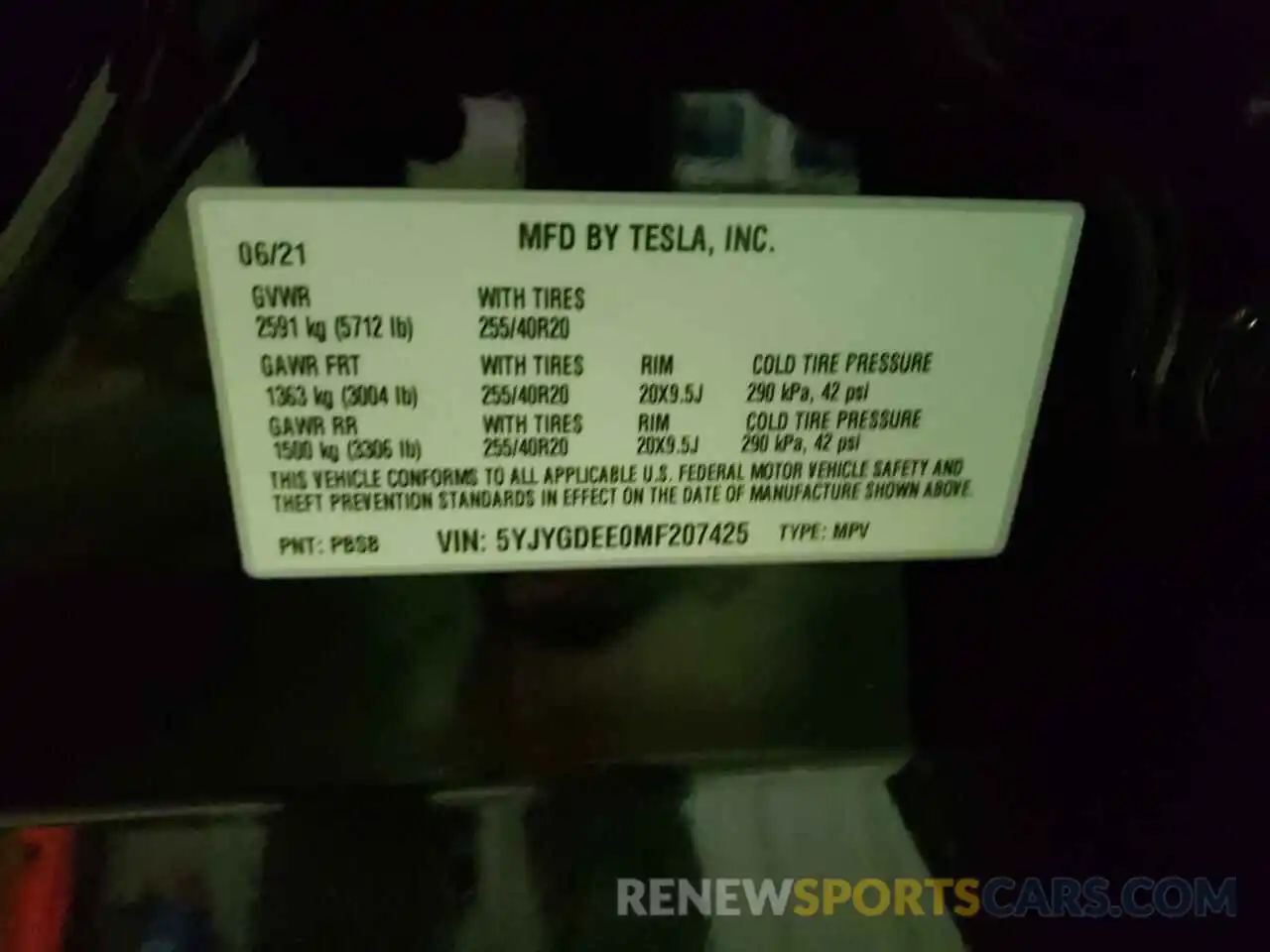 10 Photograph of a damaged car 5YJYGDEE0MF207425 TESLA MODEL Y 2021