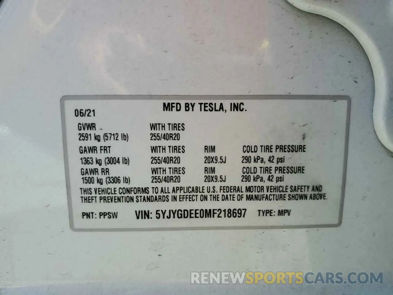 14 Photograph of a damaged car 5YJYGDEE0MF218697 TESLA MODEL Y 2021