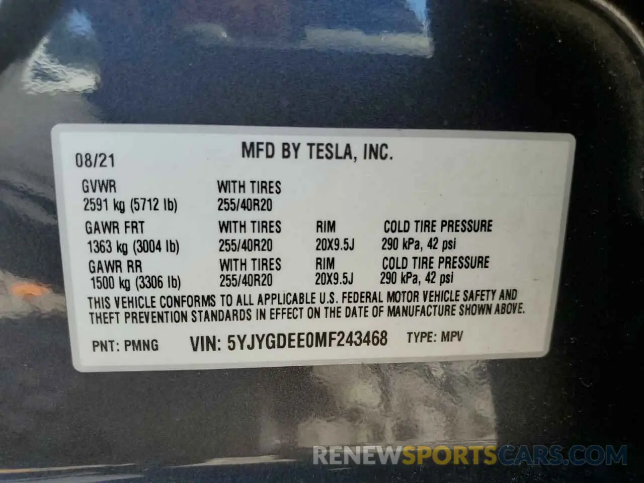 14 Photograph of a damaged car 5YJYGDEE0MF243468 TESLA MODEL Y 2021