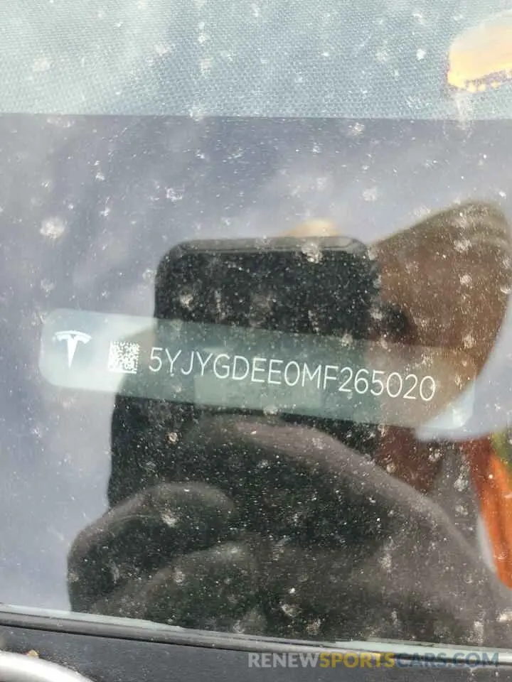 12 Photograph of a damaged car 5YJYGDEE0MF265020 TESLA MODEL Y 2021