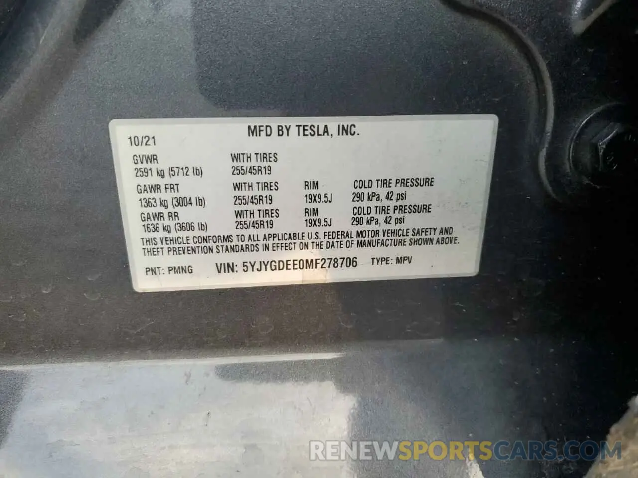 12 Photograph of a damaged car 5YJYGDEE0MF278706 TESLA MODEL Y 2021