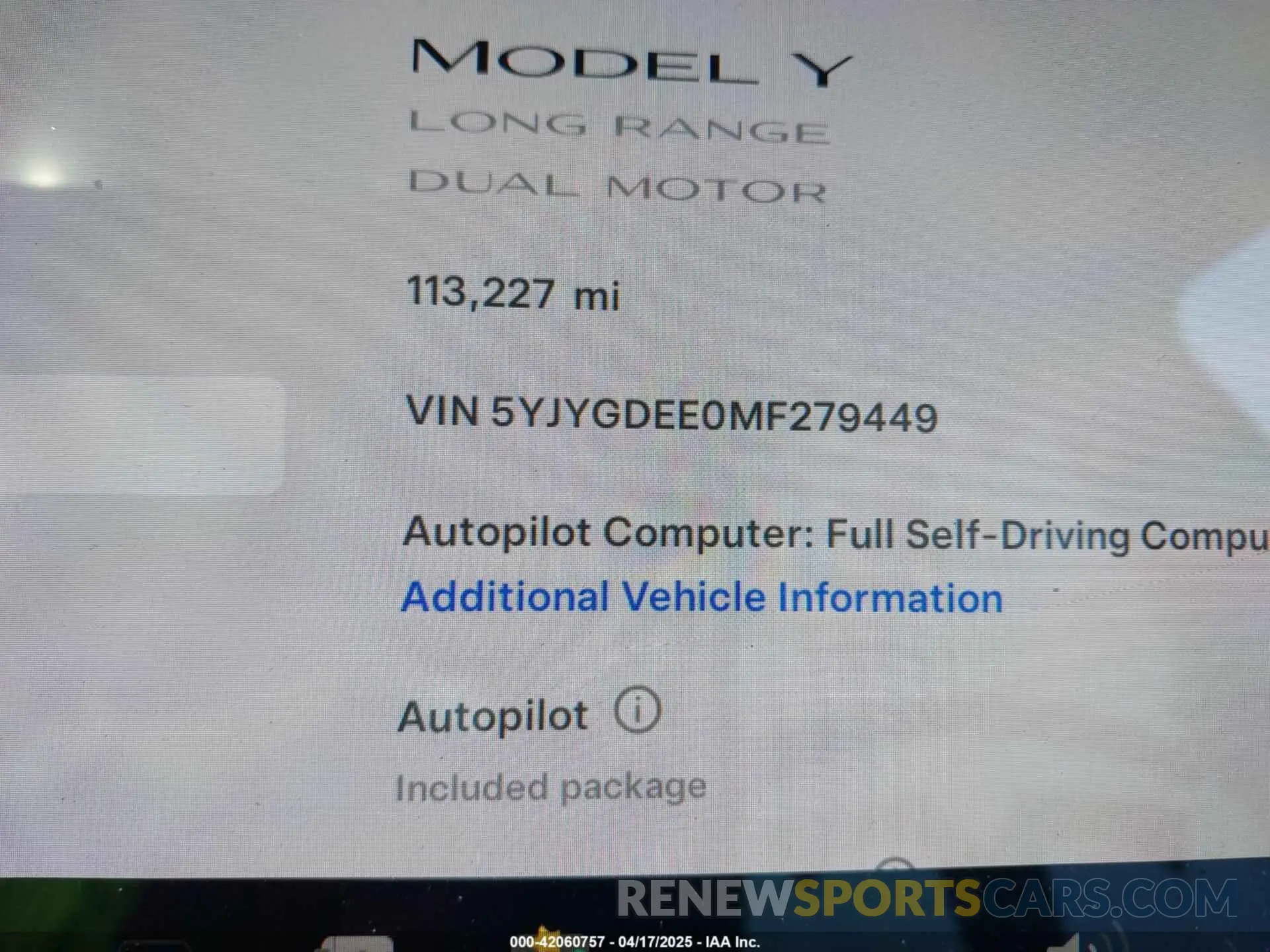 15 Photograph of a damaged car 5YJYGDEE0MF279449 TESLA MODEL Y 2021