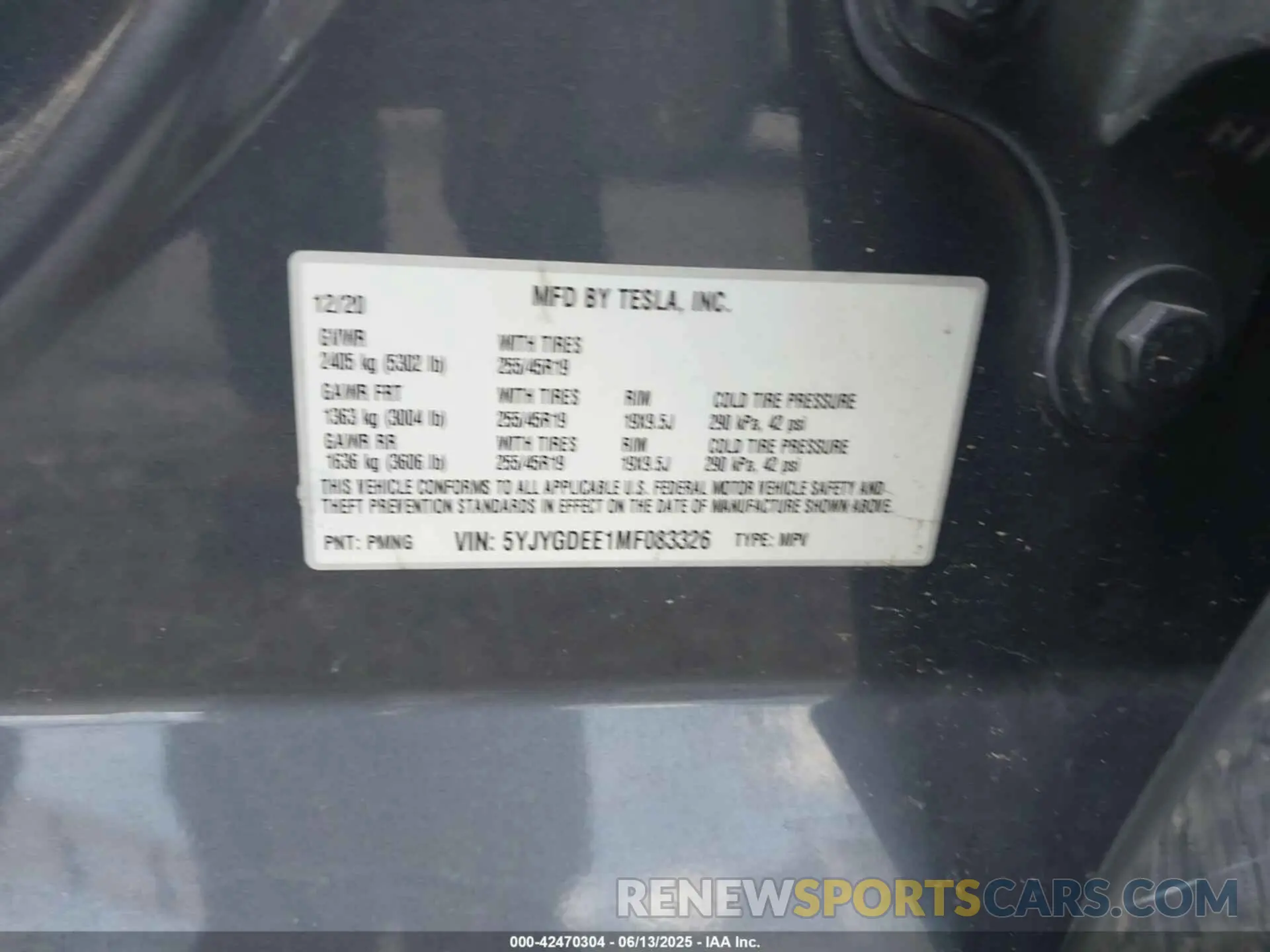 9 Photograph of a damaged car 5YJYGDEE1MF083326 TESLA MODEL Y 2021