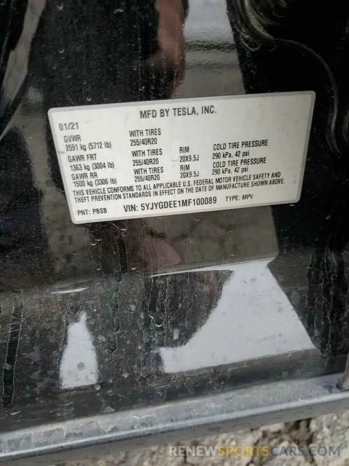 12 Photograph of a damaged car 5YJYGDEE1MF100089 TESLA MODEL Y 2021