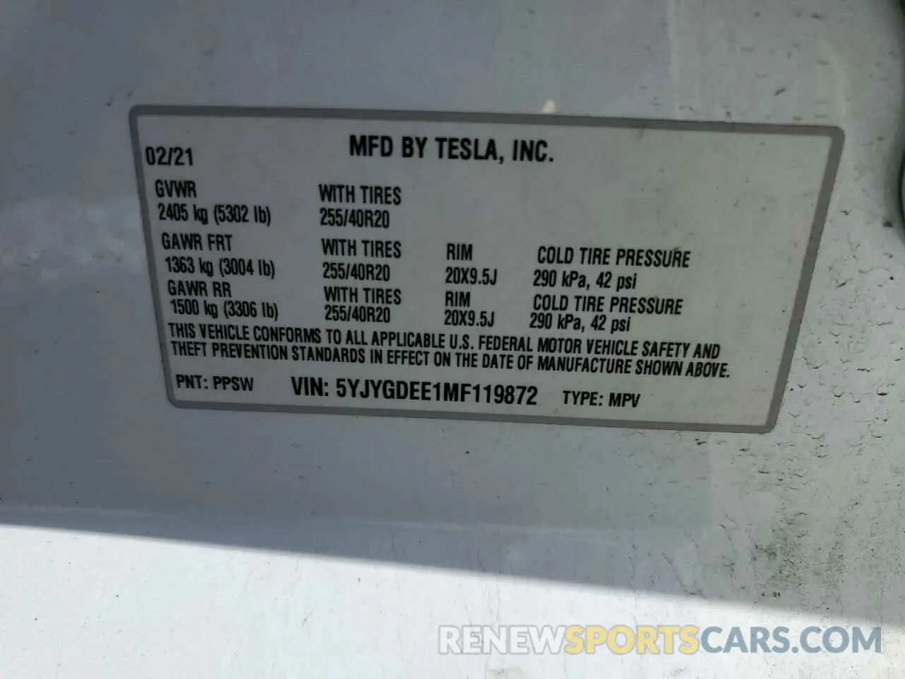 12 Photograph of a damaged car 5YJYGDEE1MF119872 TESLA MODEL Y 2021