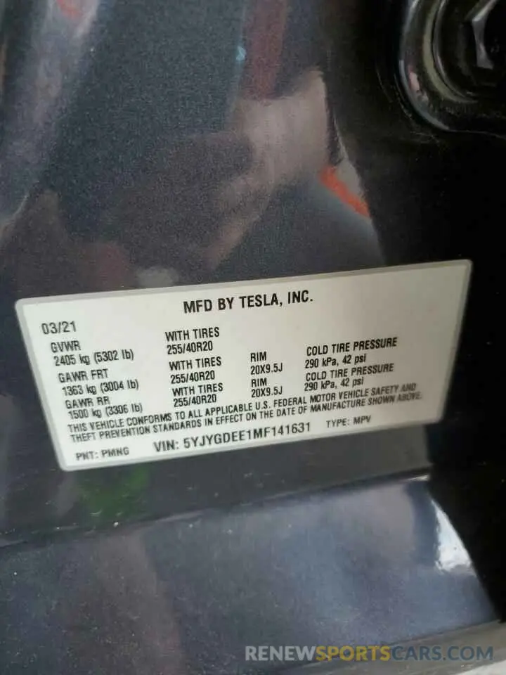 13 Photograph of a damaged car 5YJYGDEE1MF141631 TESLA MODEL Y 2021