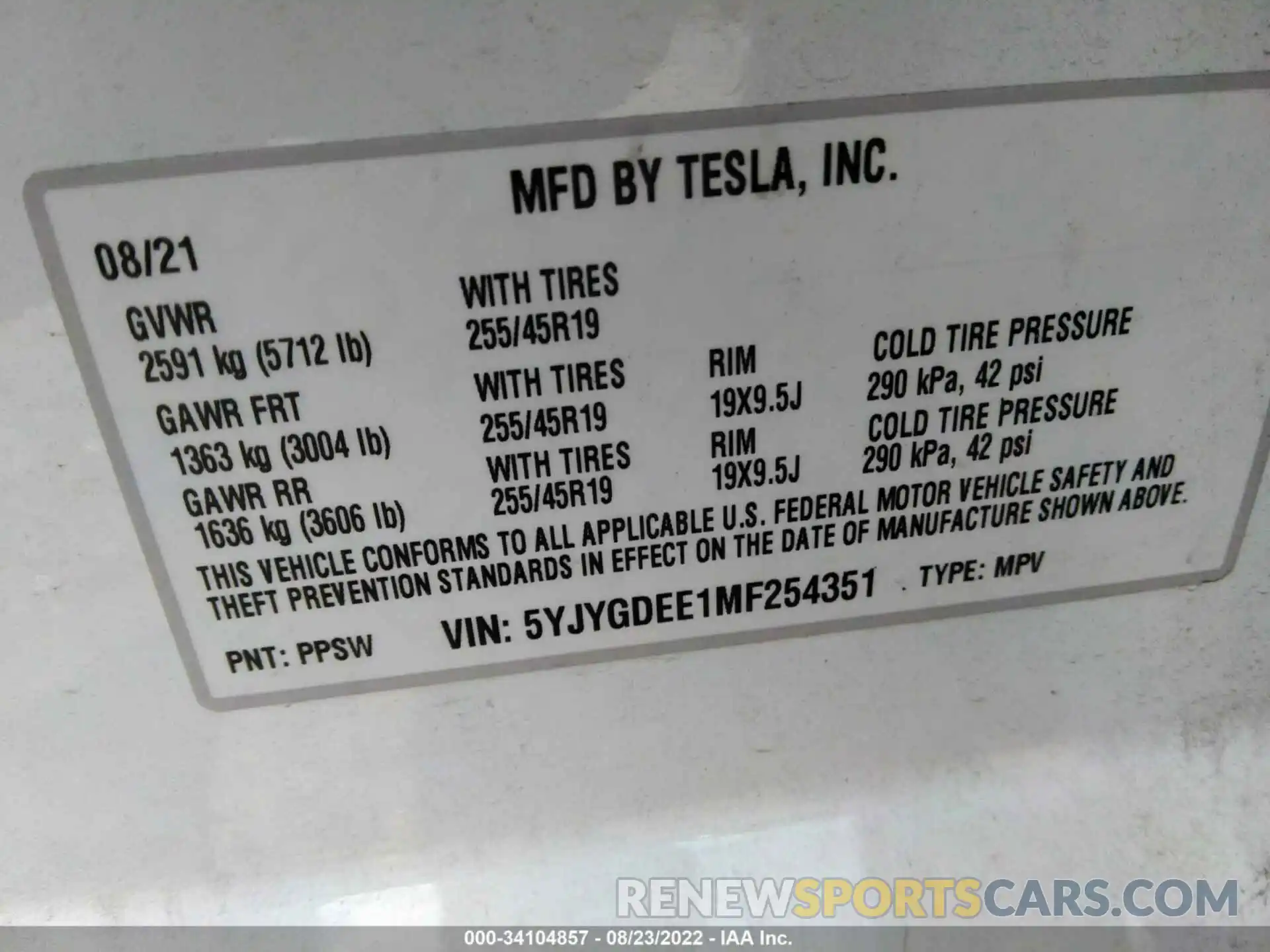 9 Photograph of a damaged car 5YJYGDEE1MF254351 TESLA MODEL Y 2021