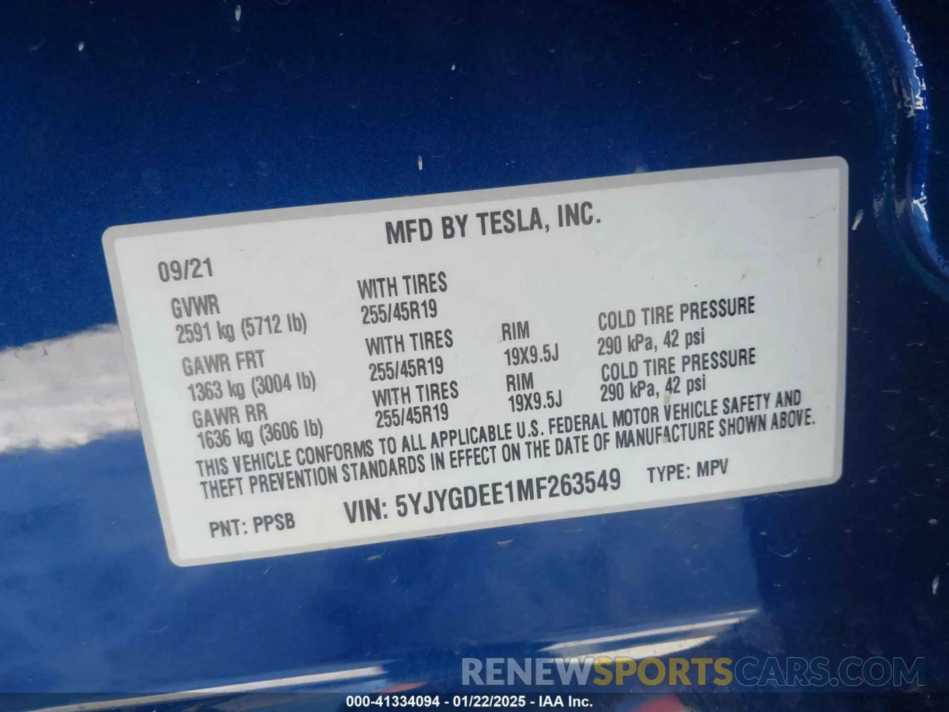 9 Photograph of a damaged car 5YJYGDEE1MF263549 TESLA MODEL Y 2021