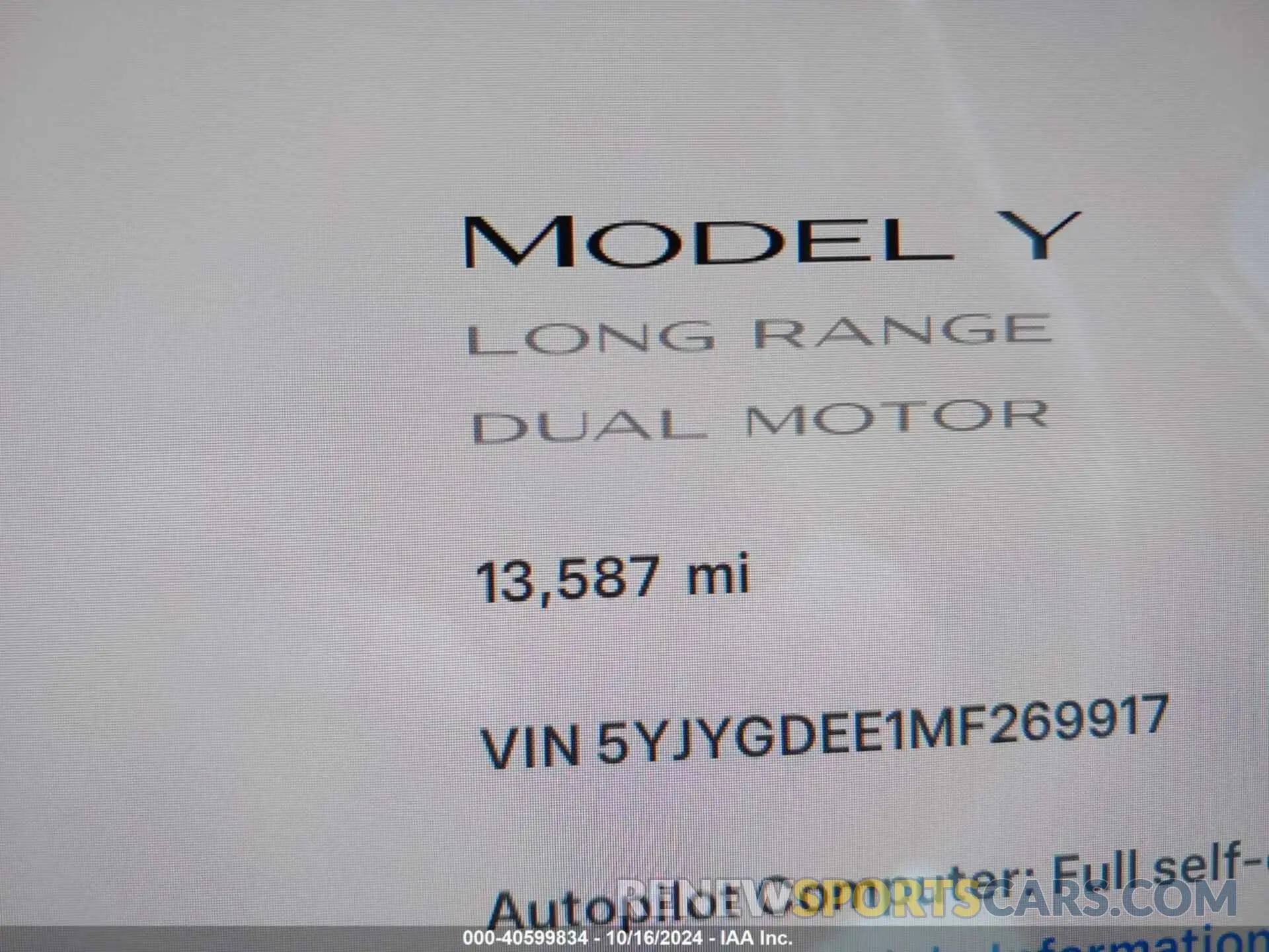 14 Photograph of a damaged car 5YJYGDEE1MF269917 TESLA MODEL Y 2021