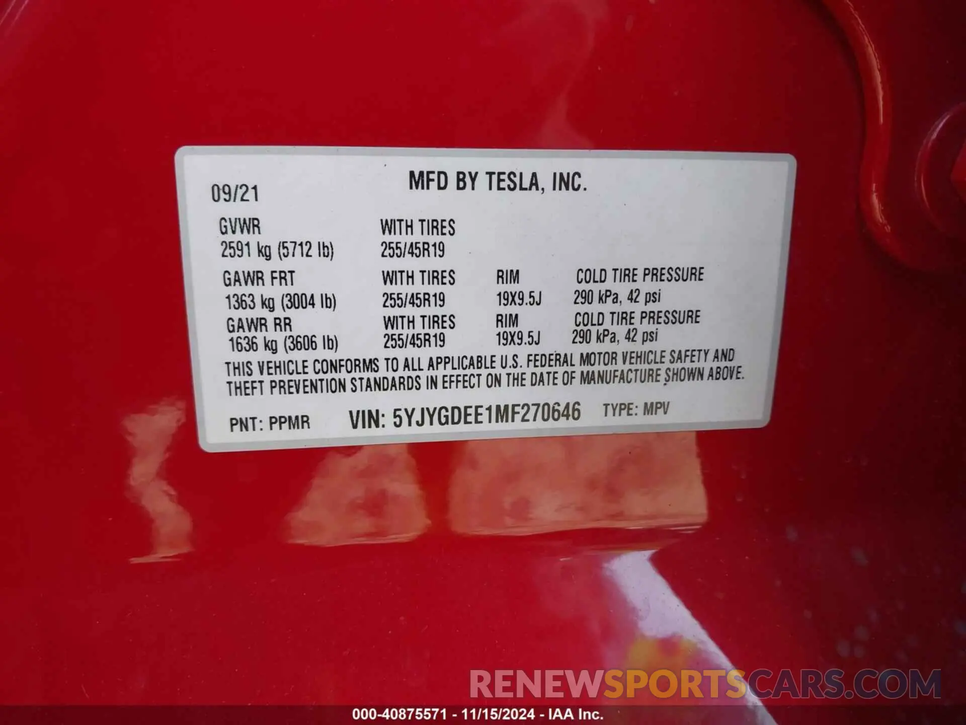 9 Photograph of a damaged car 5YJYGDEE1MF270646 TESLA MODEL Y 2021