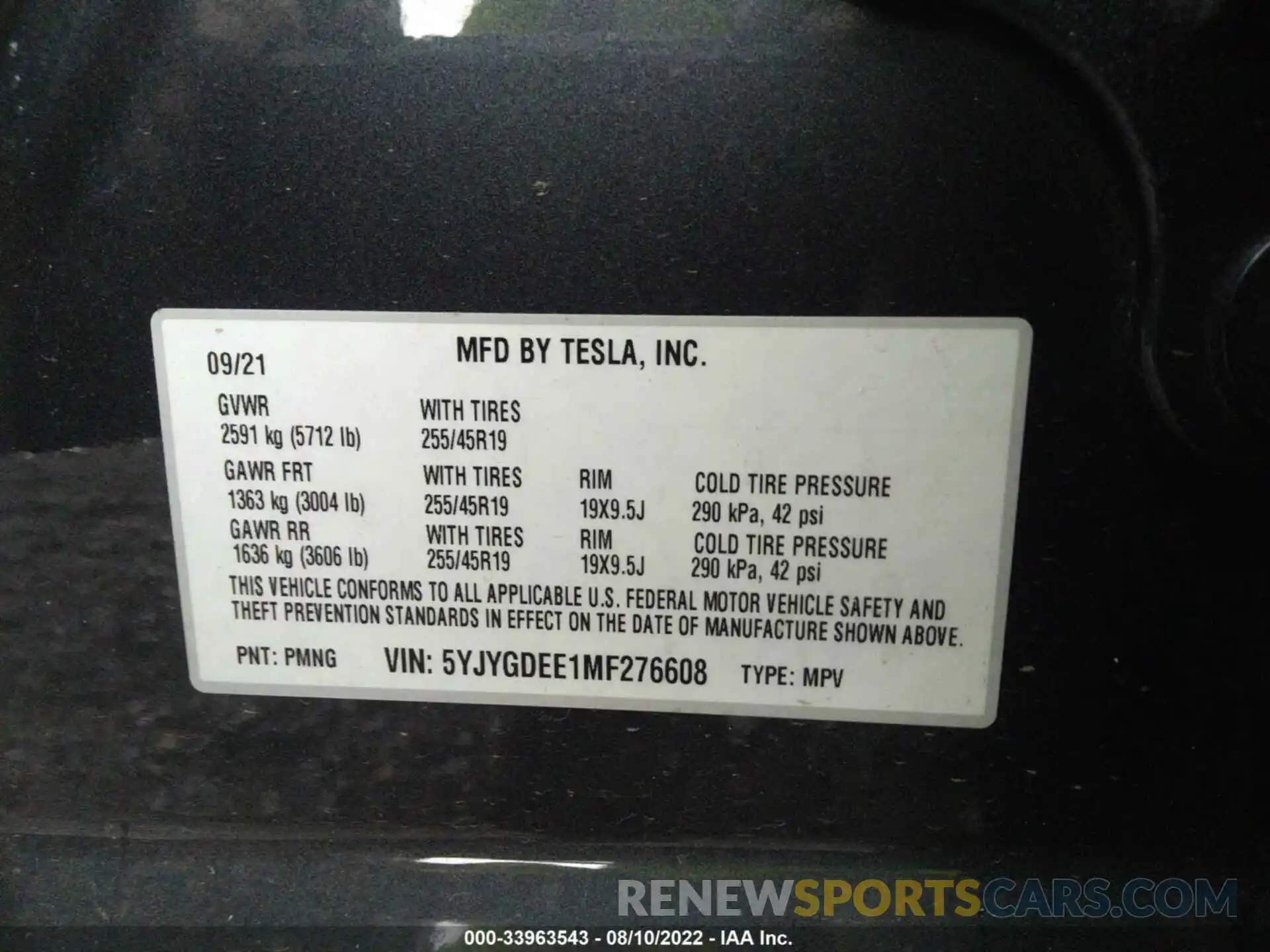 9 Photograph of a damaged car 5YJYGDEE1MF276608 TESLA MODEL Y 2021