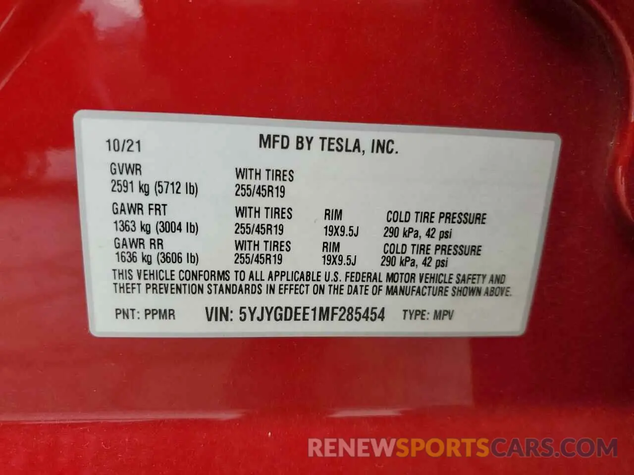 13 Photograph of a damaged car 5YJYGDEE1MF285454 TESLA MODEL Y 2021
