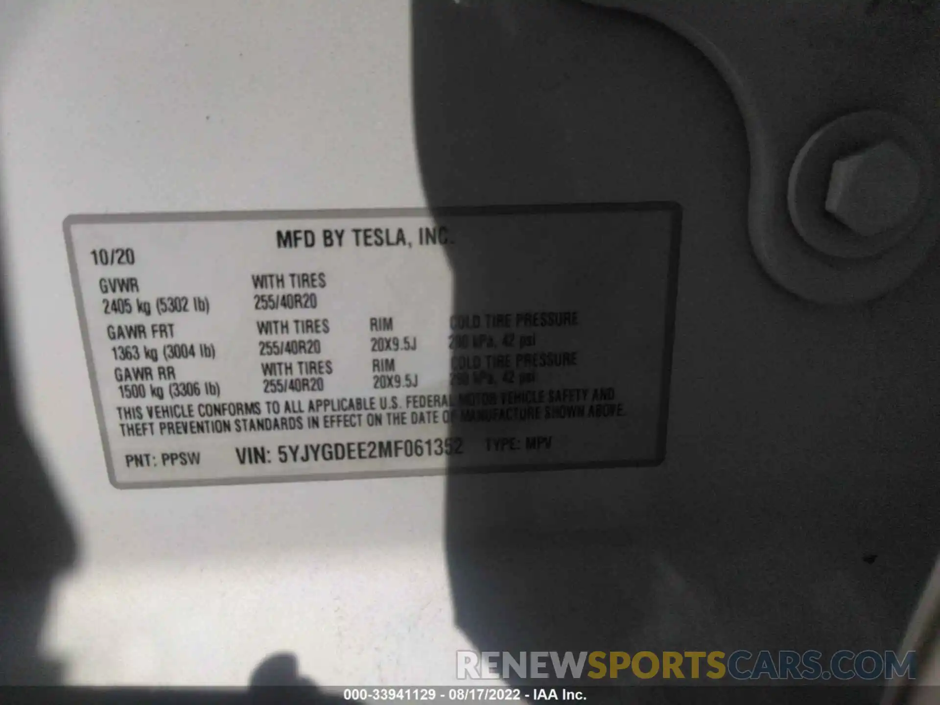 9 Photograph of a damaged car 5YJYGDEE2MF061352 TESLA MODEL Y 2021