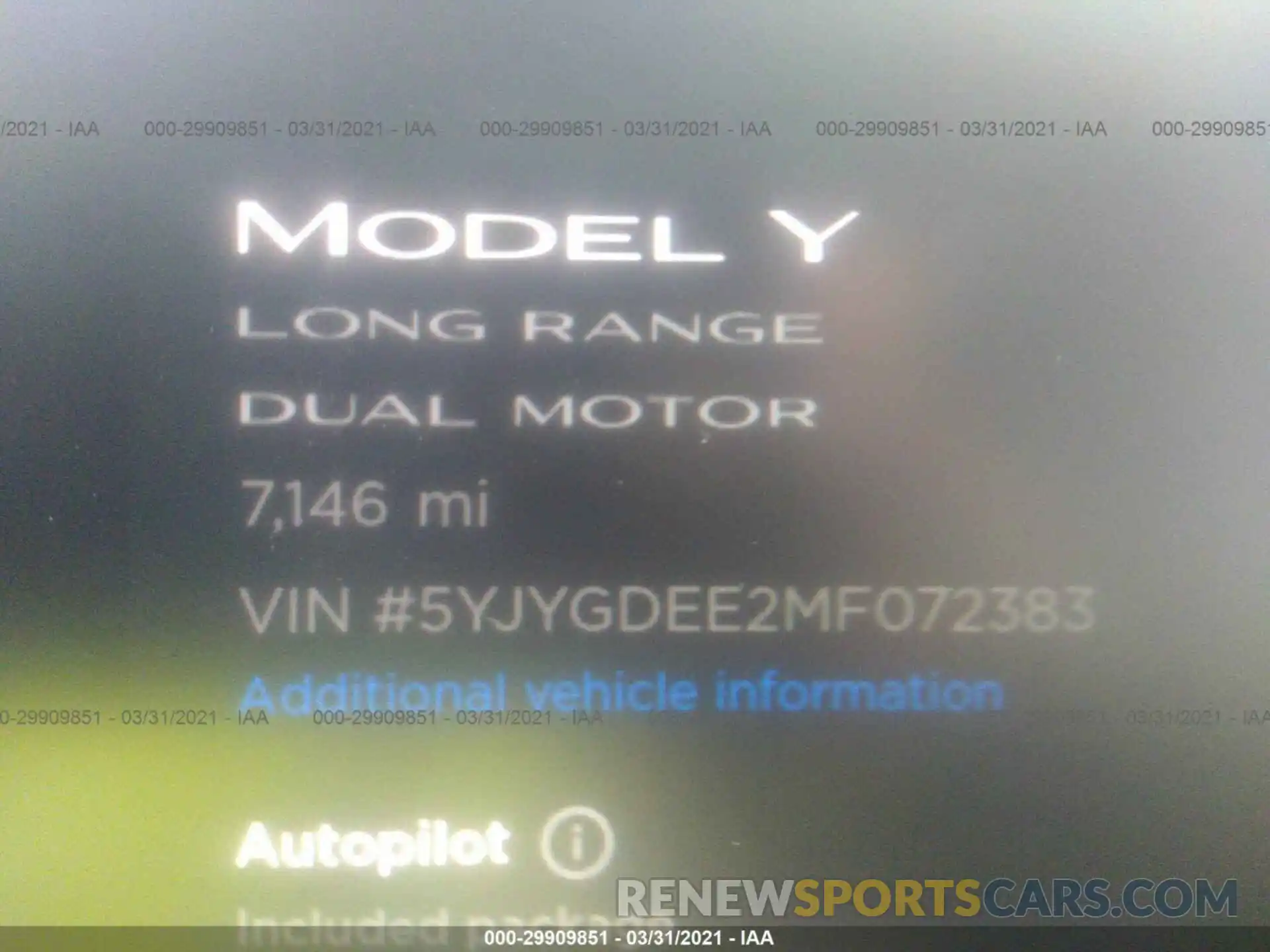 7 Photograph of a damaged car 5YJYGDEE2MF072383 TESLA MODEL Y 2021