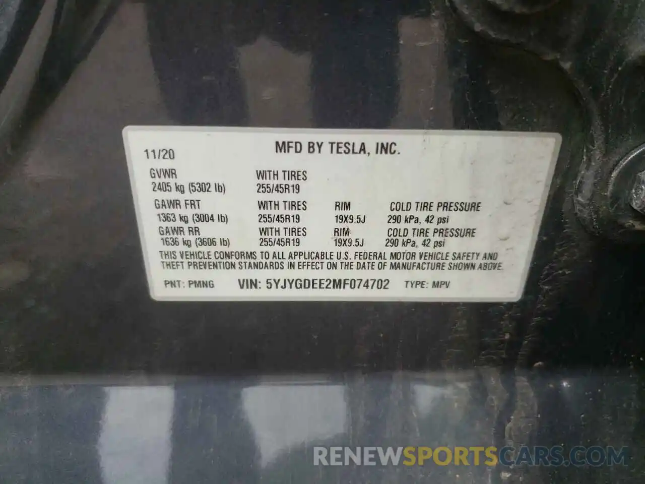 10 Photograph of a damaged car 5YJYGDEE2MF074702 TESLA MODEL Y 2021