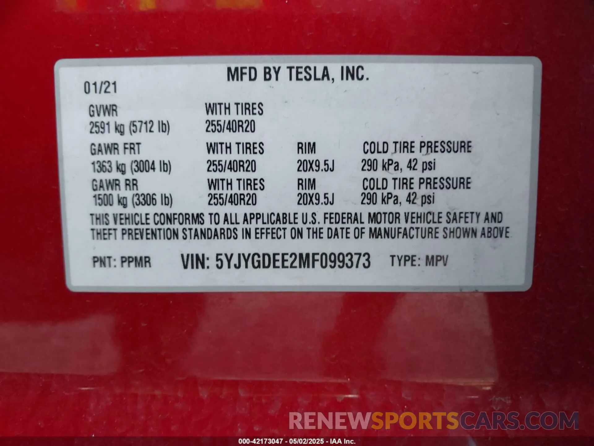 9 Photograph of a damaged car 5YJYGDEE2MF099373 TESLA MODEL Y 2021