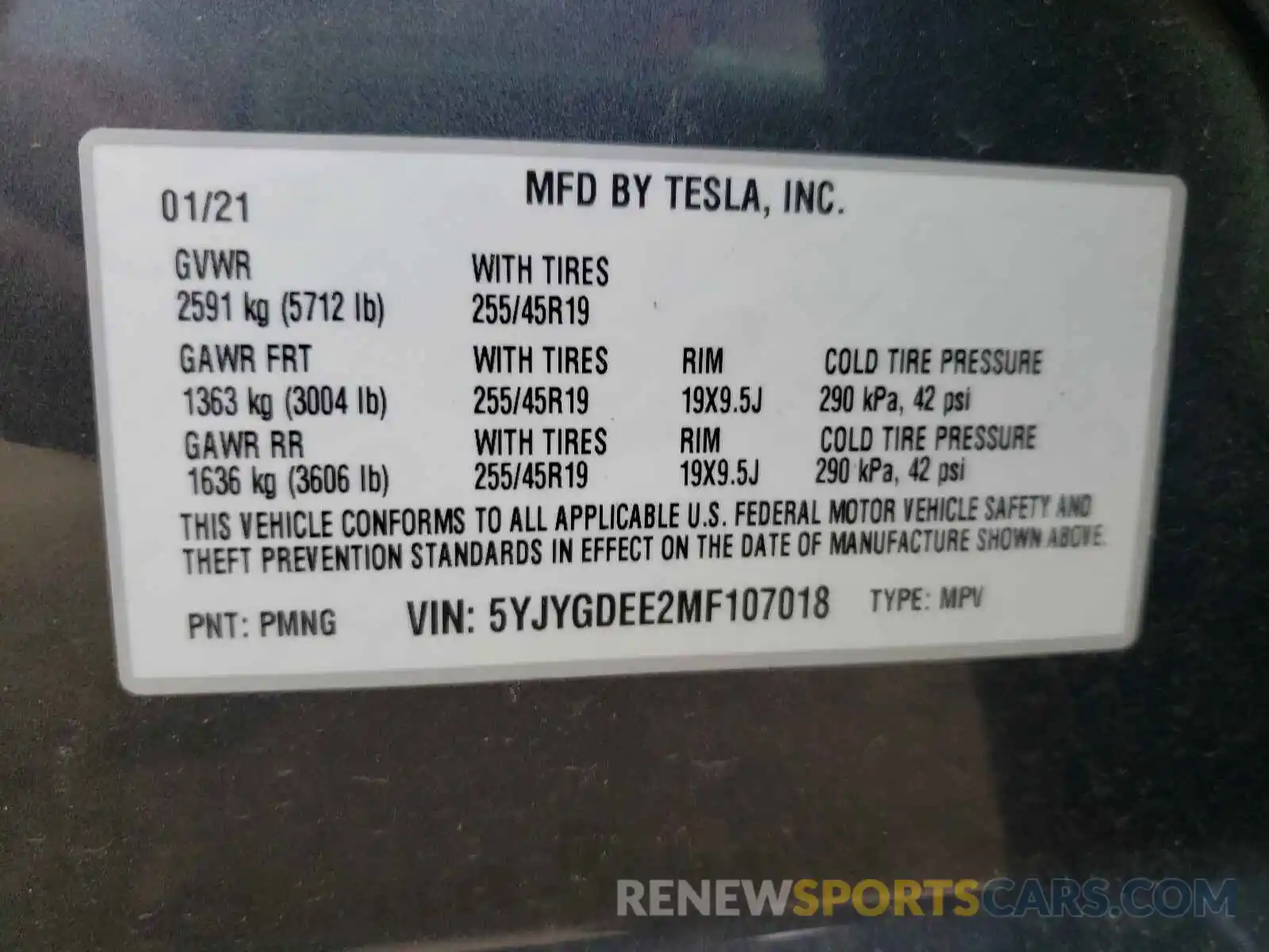 10 Photograph of a damaged car 5YJYGDEE2MF107018 TESLA MODEL Y 2021