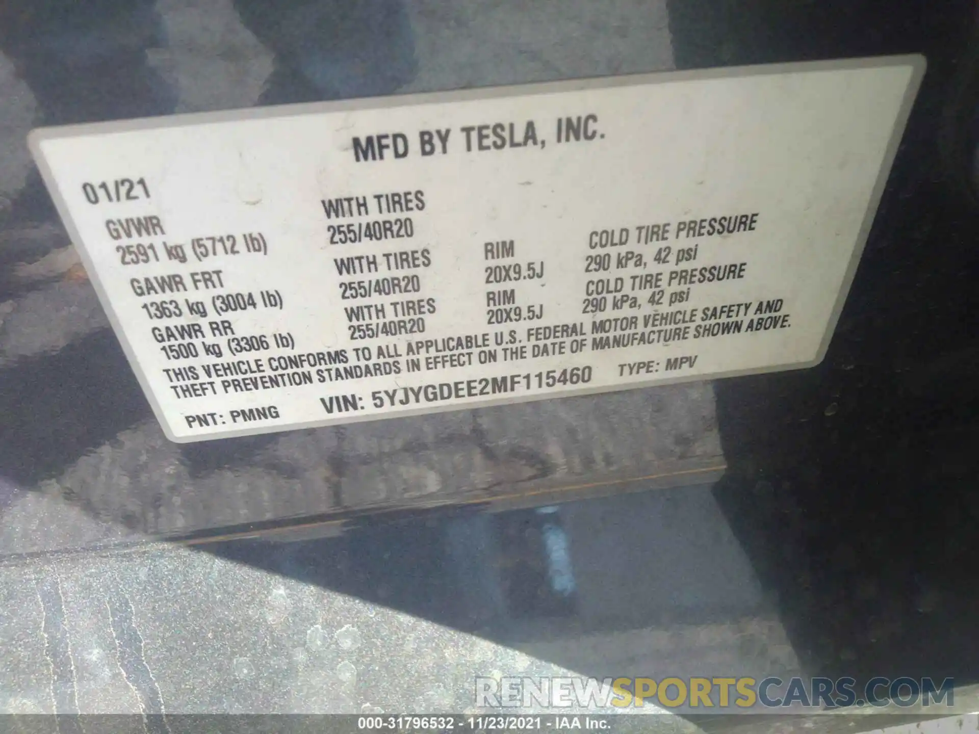 9 Photograph of a damaged car 5YJYGDEE2MF115460 TESLA MODEL Y 2021