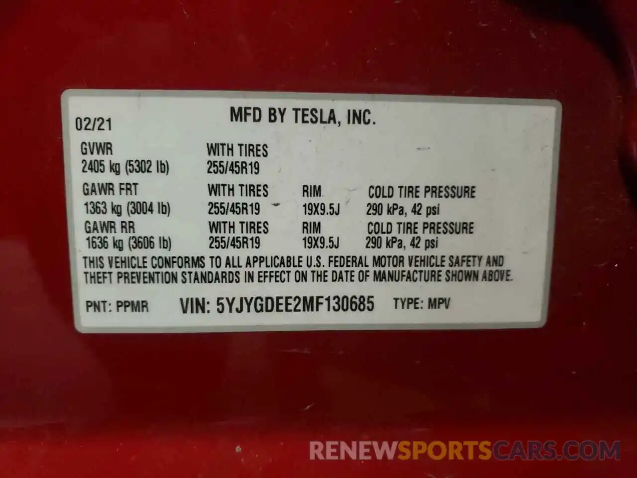 10 Photograph of a damaged car 5YJYGDEE2MF130685 TESLA MODEL Y 2021