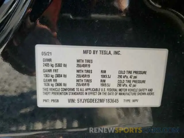 12 Photograph of a damaged car 5YJYGDEE2MF183645 TESLA MODEL Y 2021
