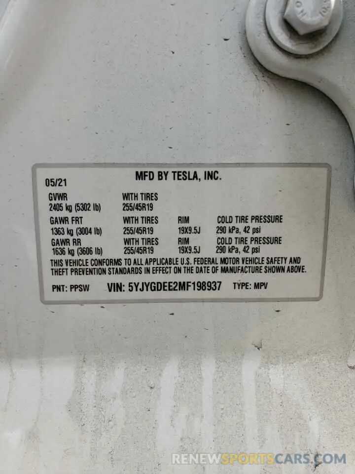 13 Photograph of a damaged car 5YJYGDEE2MF198937 TESLA MODEL Y 2021