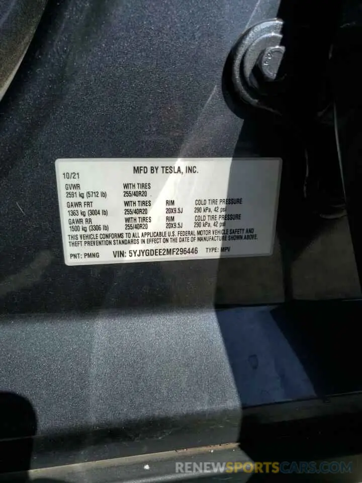 13 Photograph of a damaged car 5YJYGDEE2MF296446 TESLA MODEL Y 2021
