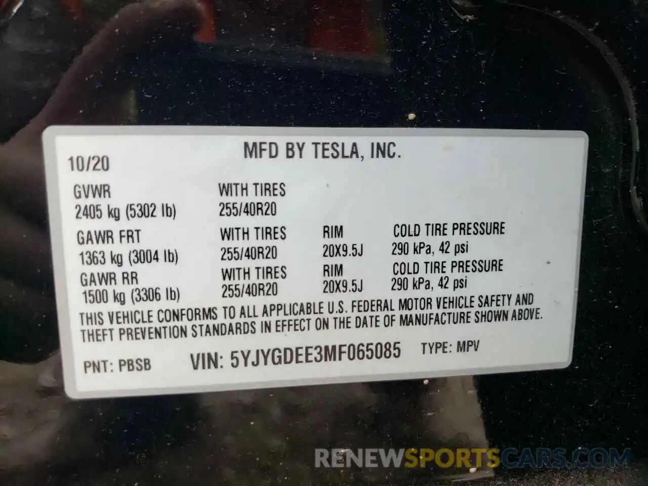 10 Photograph of a damaged car 5YJYGDEE3MF065085 TESLA MODEL Y 2021