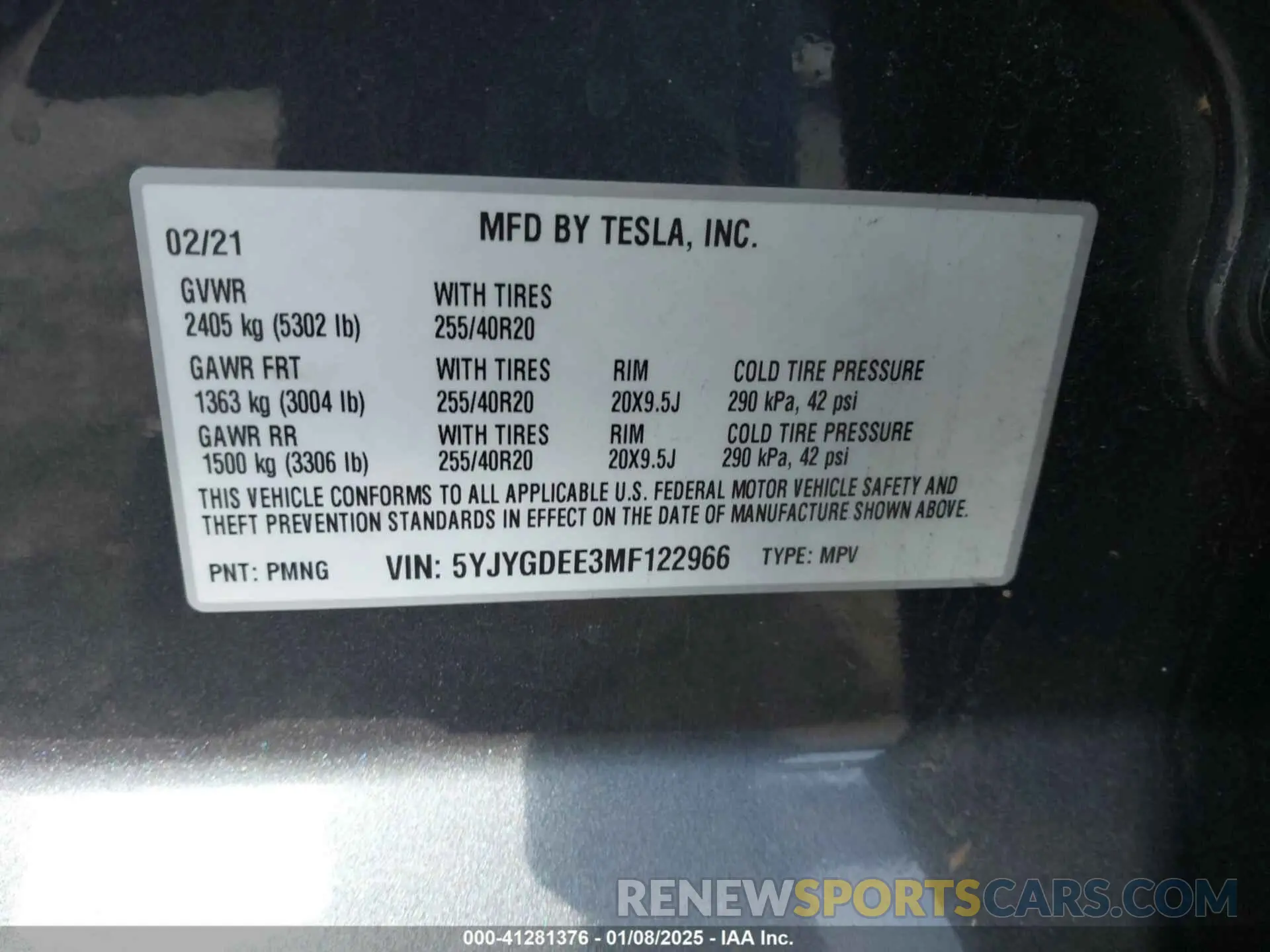 9 Photograph of a damaged car 5YJYGDEE3MF122966 TESLA MODEL Y 2021