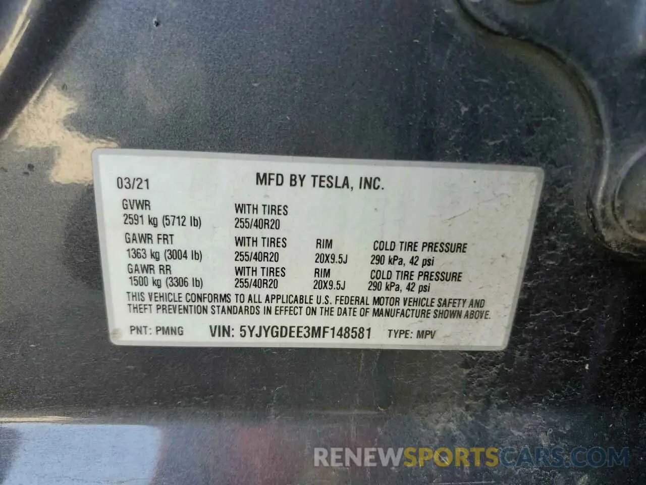 14 Photograph of a damaged car 5YJYGDEE3MF148581 TESLA MODEL Y 2021