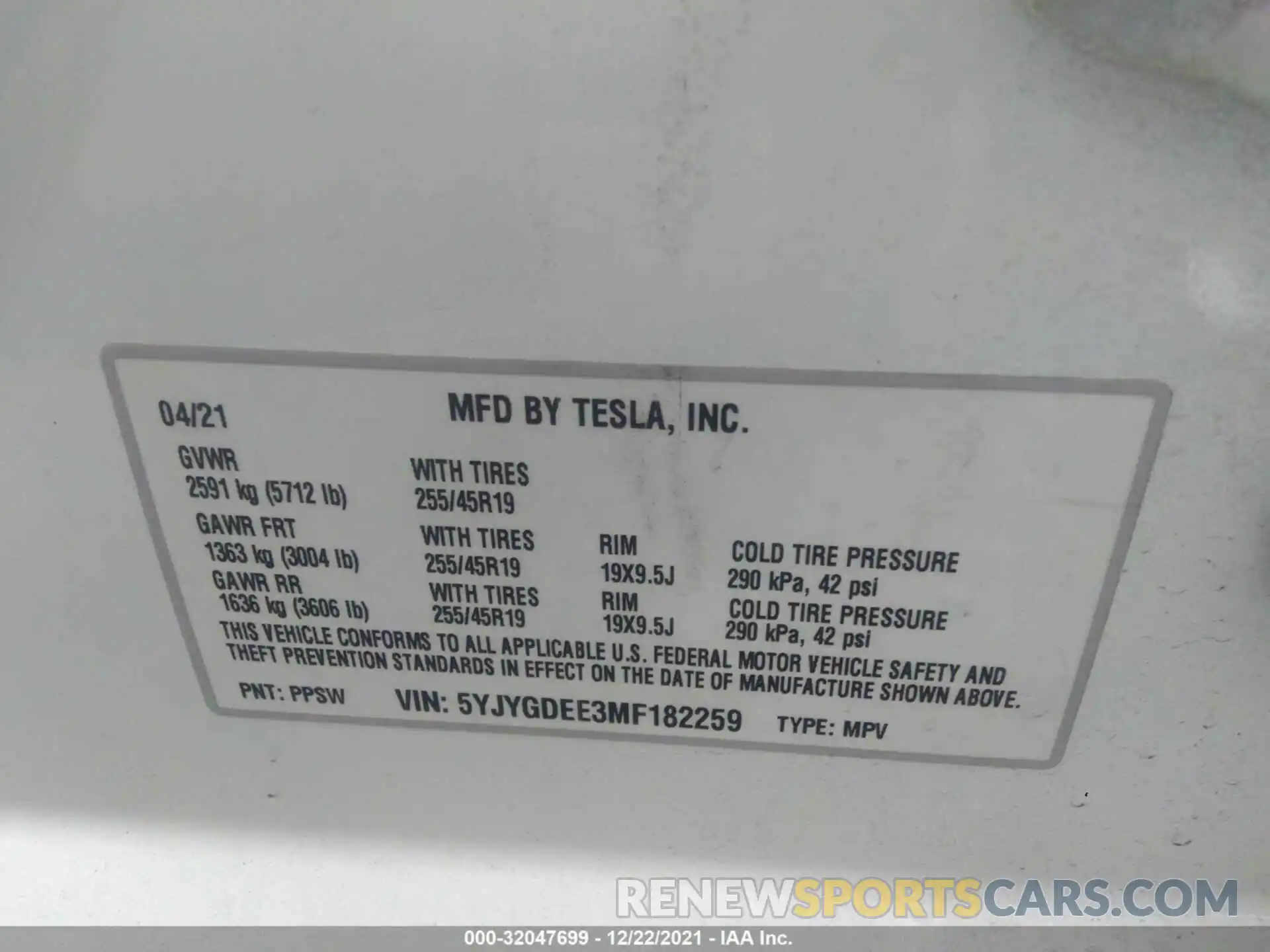 9 Photograph of a damaged car 5YJYGDEE3MF182259 TESLA MODEL Y 2021