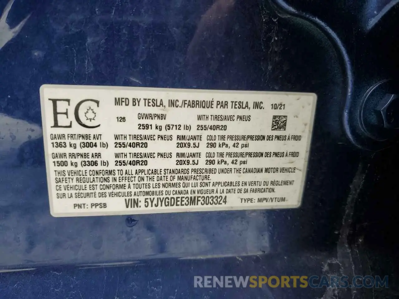 12 Photograph of a damaged car 5YJYGDEE3MF303324 TESLA MODEL Y 2021
