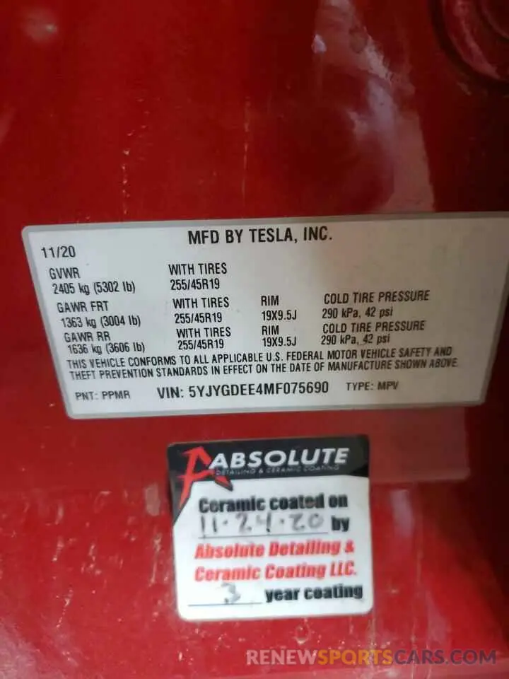 13 Photograph of a damaged car 5YJYGDEE4MF075690 TESLA MODEL Y 2021