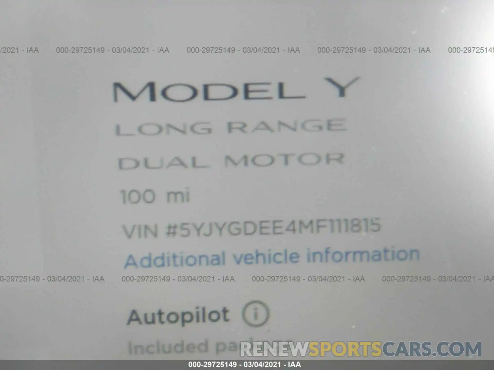 7 Photograph of a damaged car 5YJYGDEE4MF111815 TESLA MODEL Y 2021