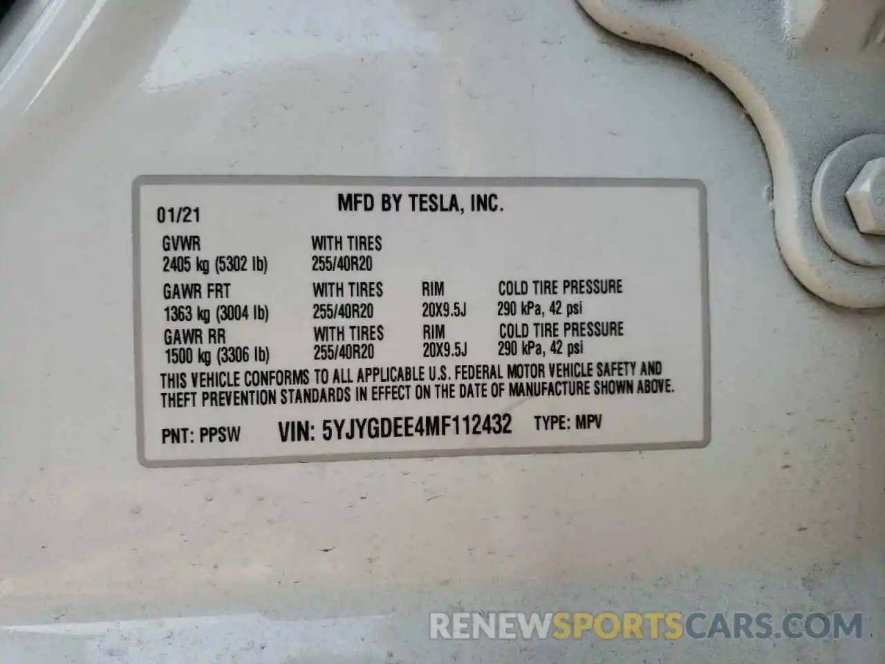 10 Photograph of a damaged car 5YJYGDEE4MF112432 TESLA MODEL Y 2021