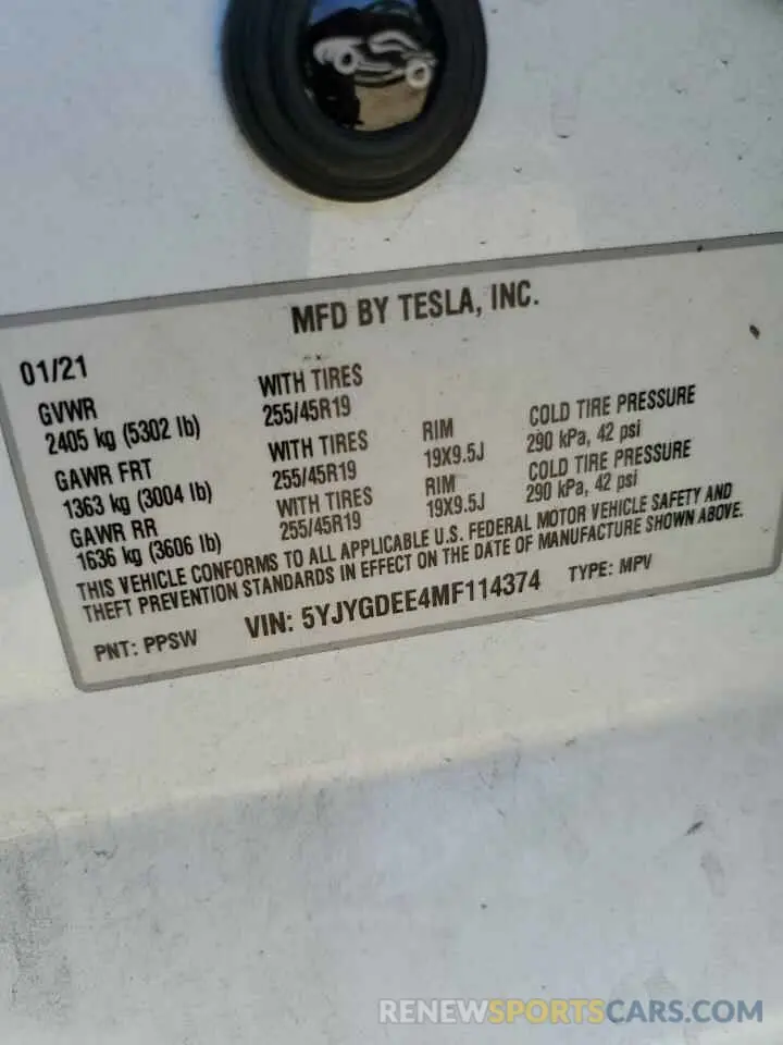 13 Photograph of a damaged car 5YJYGDEE4MF114374 TESLA MODEL Y 2021